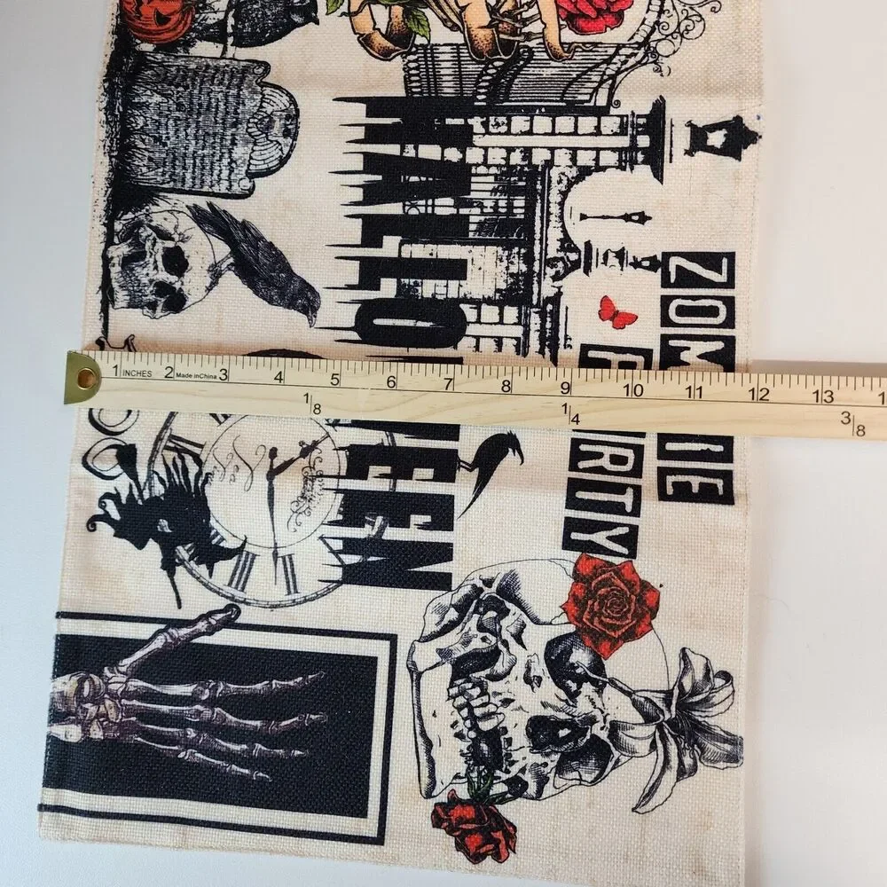 Halloween Theme Place Mats 4 Pack Roses Crows Skulls Spooky Zombie Party 18x12